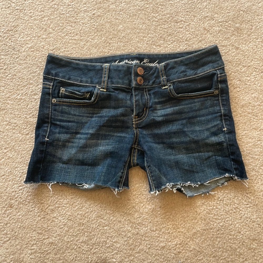 American Eagle Outfitters Distressed Dark Blue Denim Cutoff Shorts